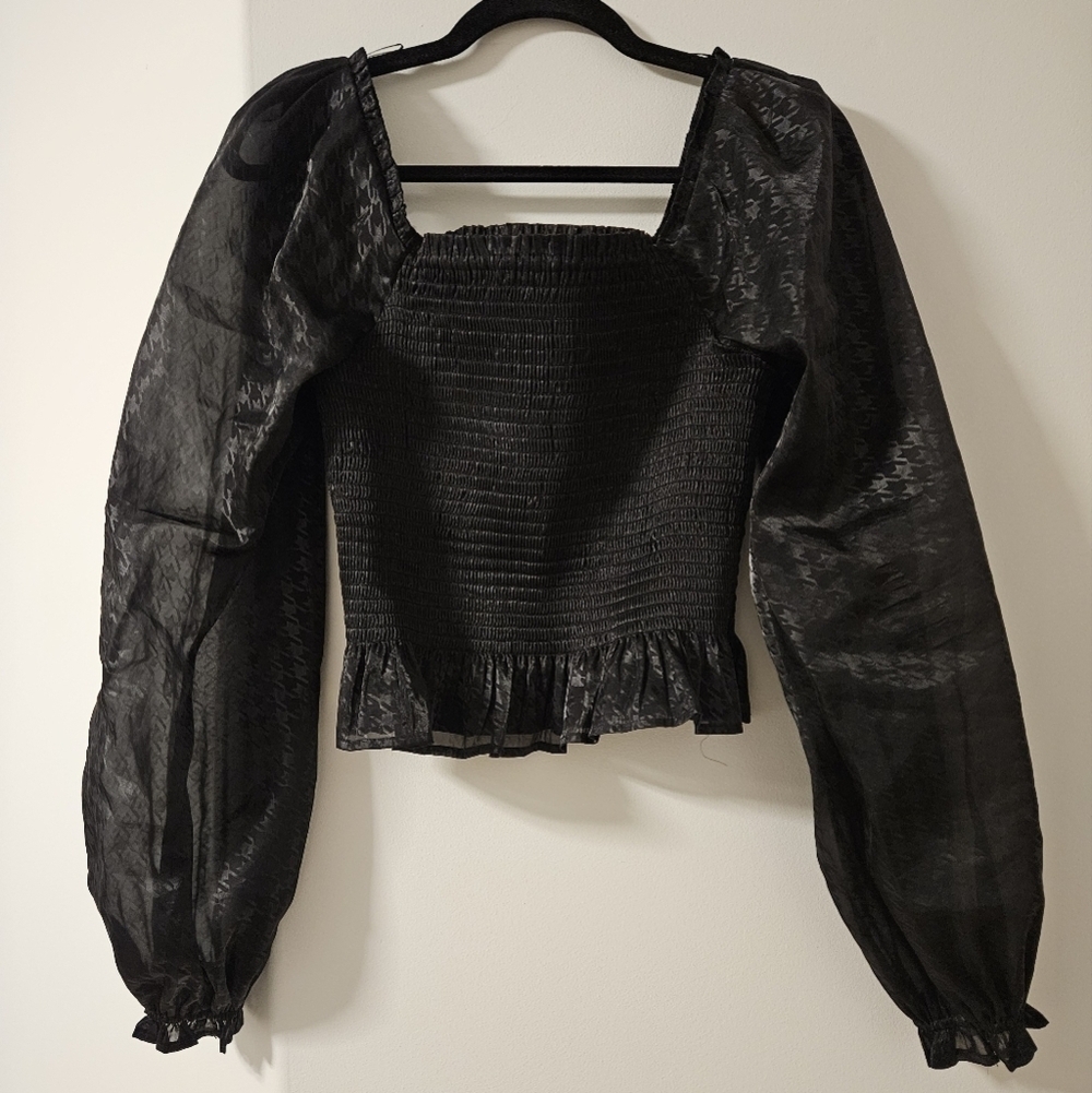 Wayf Black Ruffled Puff Sleeve Blouse